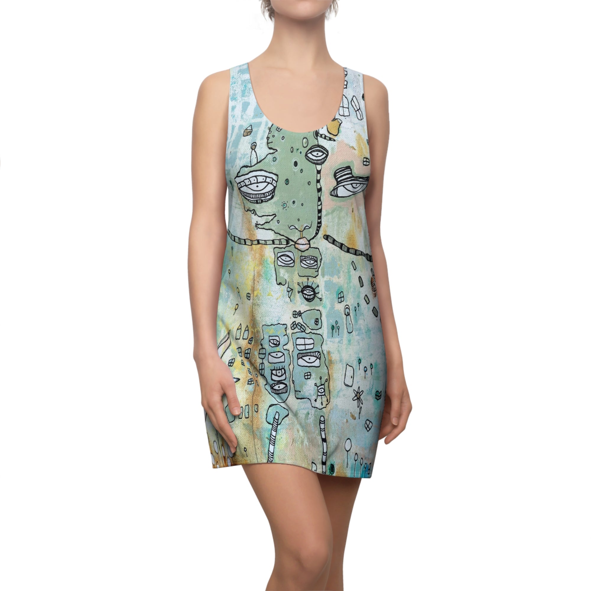 "Growing Together" Fun Maximalist Mini Racerback Dress Original Abstract Art