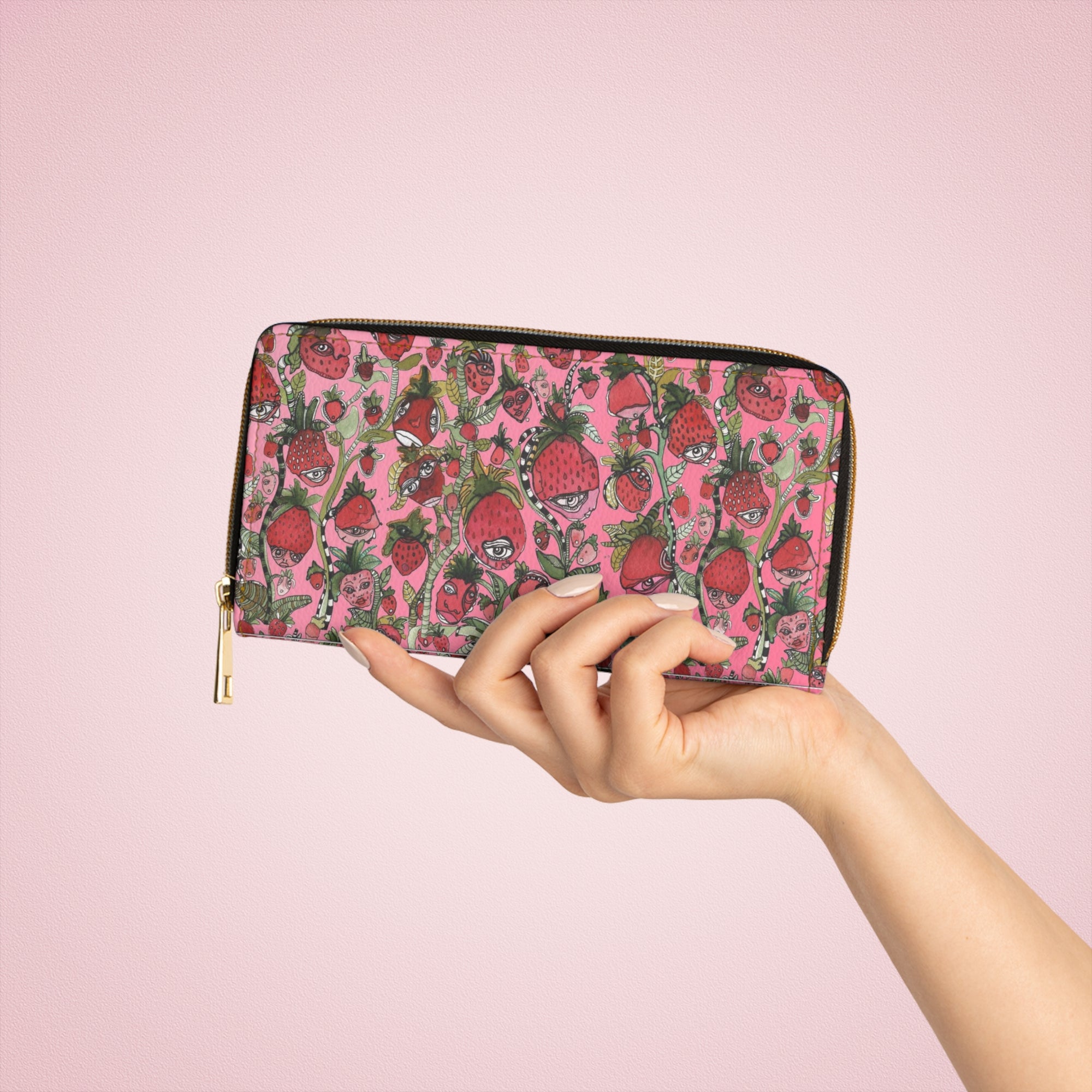 Fun Original Strawberries Art Zipper Wallet "Strawberry Friends"