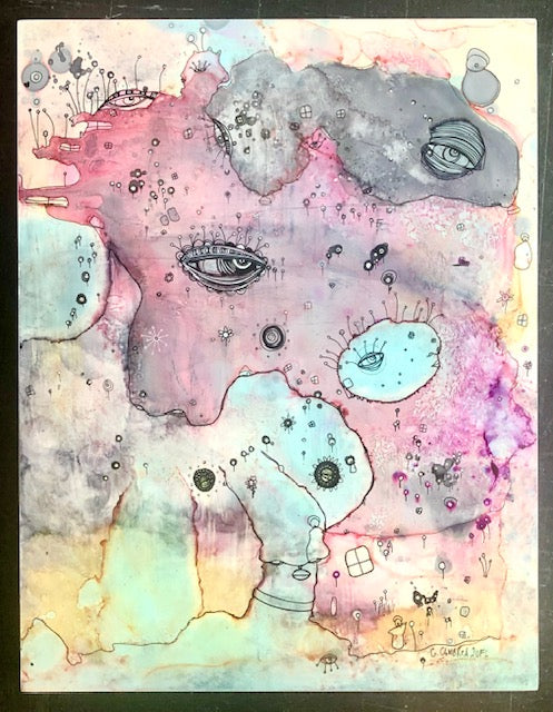 Original Abstract Fine Art "Pink Creature Friend"
