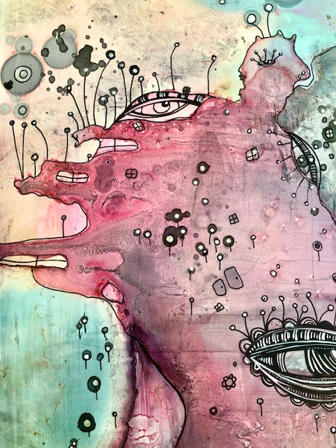 Original Abstract Fine Art "Pink Creature Friend"