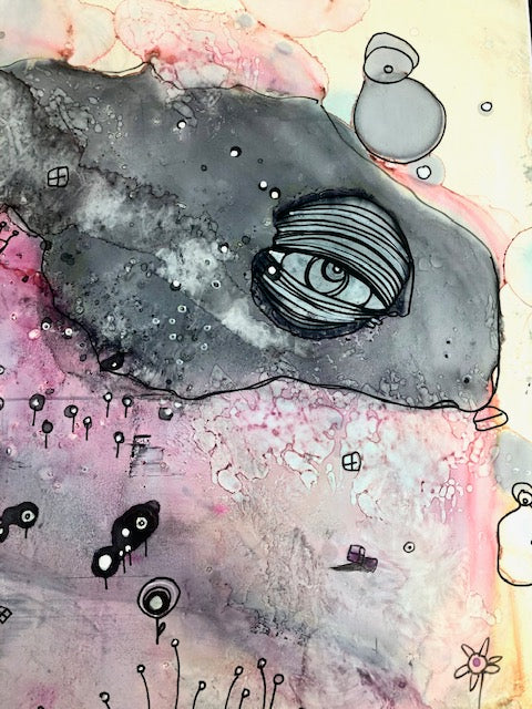 Original Abstract Fine Art "Pink Creature Friend"