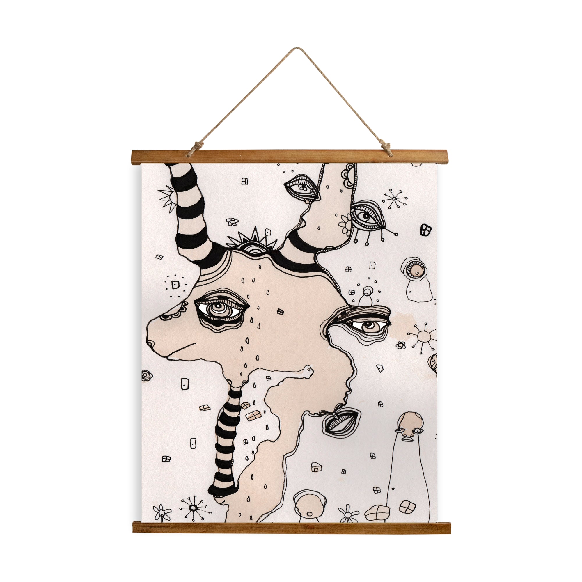 Whimsical Wood Slat Tapestry "Stained 02"