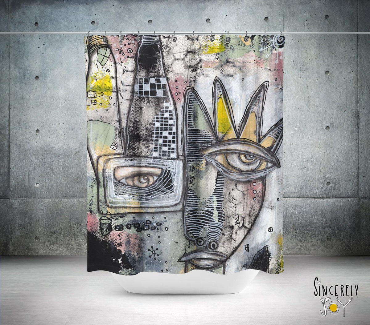 Abstract Mixed Media Shower Curtain 'Written in the Stars'