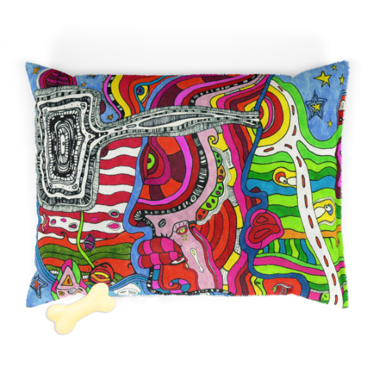 Washable Fleece Pet Bed for your dog or cat with colorful 'Multi' Artwork